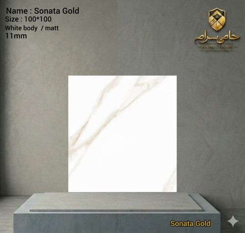 سرامیک سایز 100*100 سعدی طرح سوناتا طلایی مات بدنه سفید درجه 1